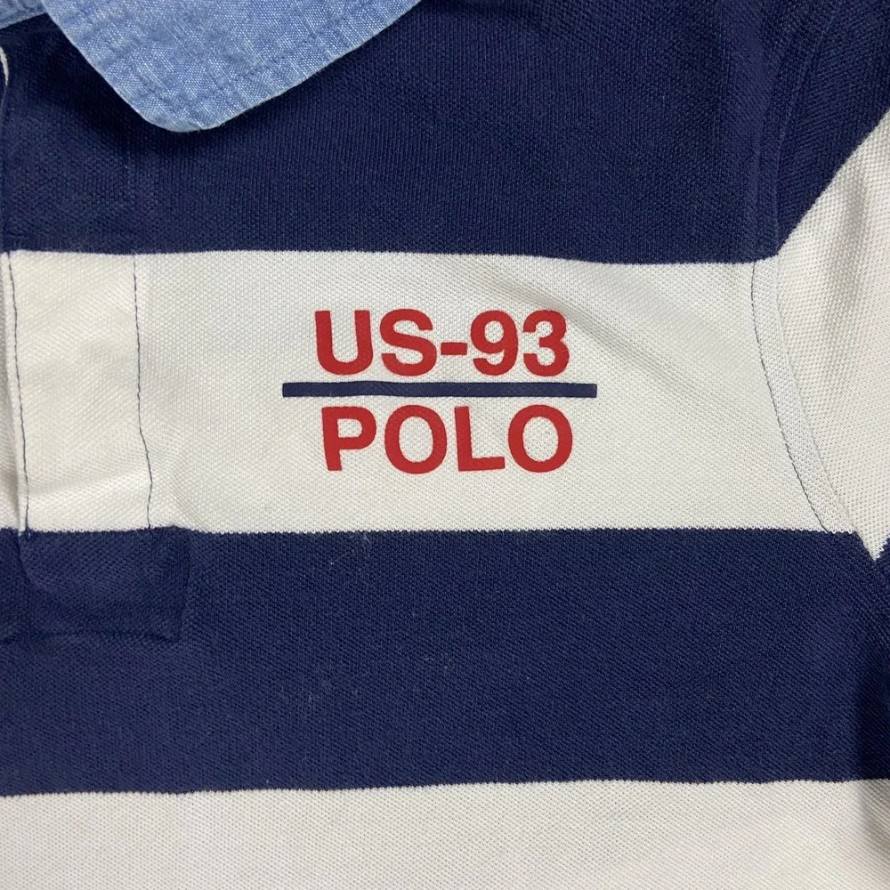 Polo Ralph Lauren Polo Shirt Size Medium Navy Blue Striped Classic Fit US-93